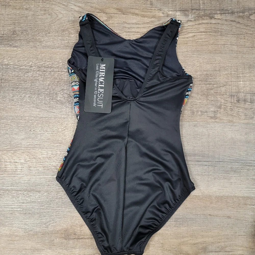 Miraclesuit NWT Black Multi Brio Underwire One Piece Swimsuit 8 MSRP $178